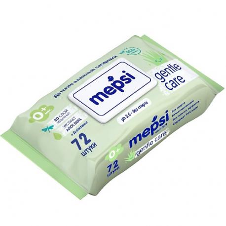 Влажные салфетки алое вера детские с клапаном Gentle Care 72 Mepsi