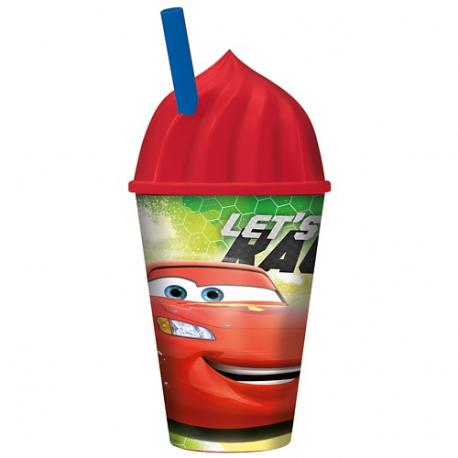 Стакан пластиковый с соломинкой и крышкой в виде мороженного 430 мл. "Тачки Грани гонок" Stor