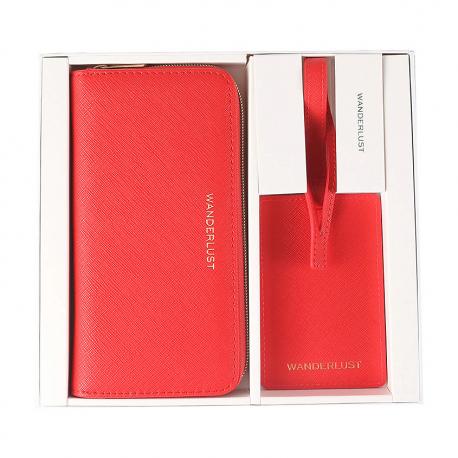 WANDERLUST Подарочный набор Saffiano Bright Red. Комплект: кошелек + бирка на багаж. ЛЭТУАЛЬ