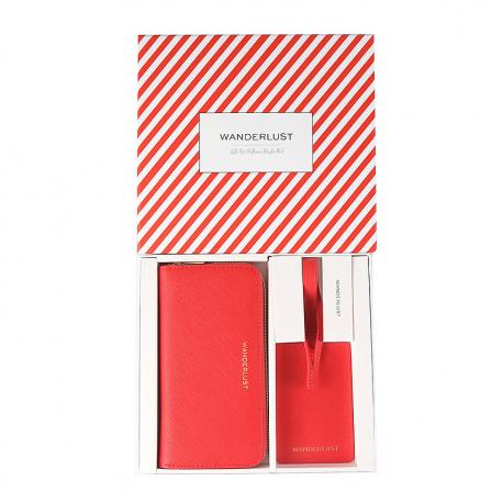 WANDERLUST Подарочный набор Saffiano Bright Red. Комплект: кошелек + бирка на багаж. ЛЭТУАЛЬ