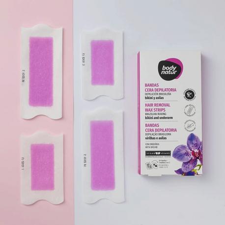 Полоски восковые для подмышечной зоны и бикини орхидея Wax Strips Hair Removal Underarm and Bikini BODY NATUR