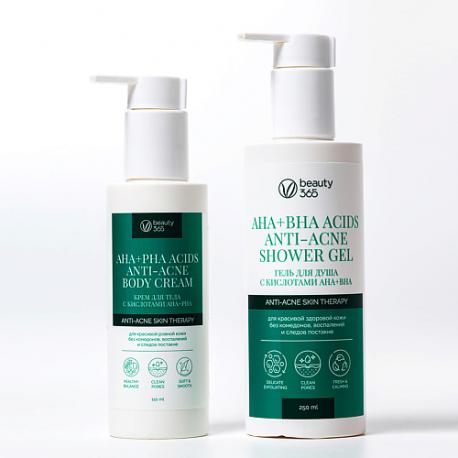 Beauty 365 Набор Гель для душа с кислотами +Крем для тела с кислотами AHA Beauty365