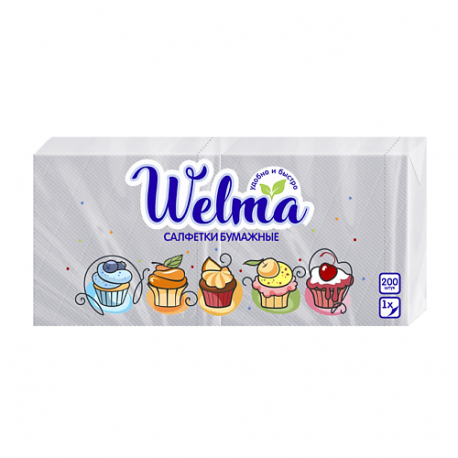 Салфетки бумажные однослойные белые WELMA