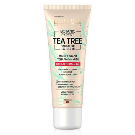 Крем тональный для лица 3 в 1 антибактериальный матирующий Botanic Expert Tea Tree Oil EVELINE