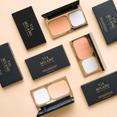Компактная пудра для лица двойного действия водостойкая с витамином Е Compact Powder Wet & Dry Water Resistant VIA MILANO