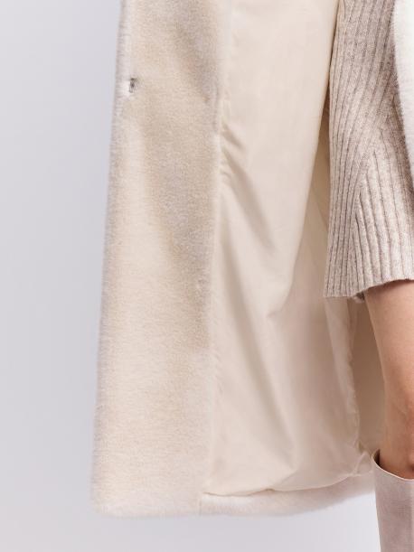 Длинное пальто-шуба из экомеха с поясом ZOLLA