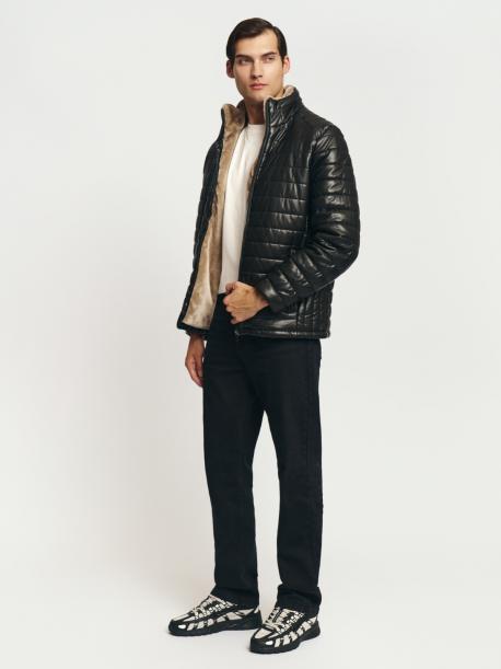 Тёплая куртка из экокожи на экомеху с воротником ZOLLA