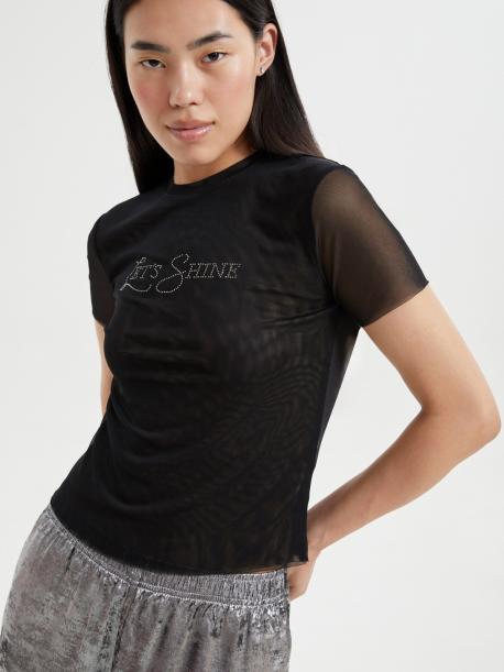 Футболка-топ из полупрозрачной сетки со стразами ZOLLA