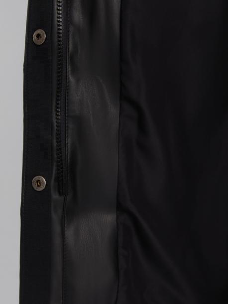 Тёплая стёганая куртка-пальто из экокожи с высоким воротником ZOLLA