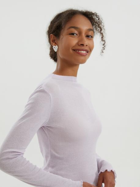 Трикотажный лонгслив из хлопка с воланами ZOLLA