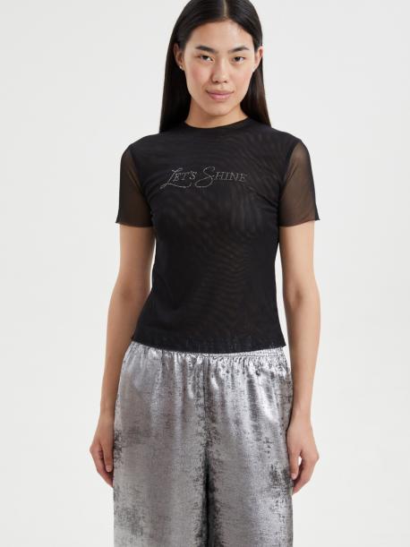 Футболка-топ из полупрозрачной сетки со стразами ZOLLA