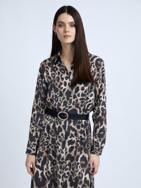 Платье-рубашка макси с леопардовым принтом и ремнём ZOLLA