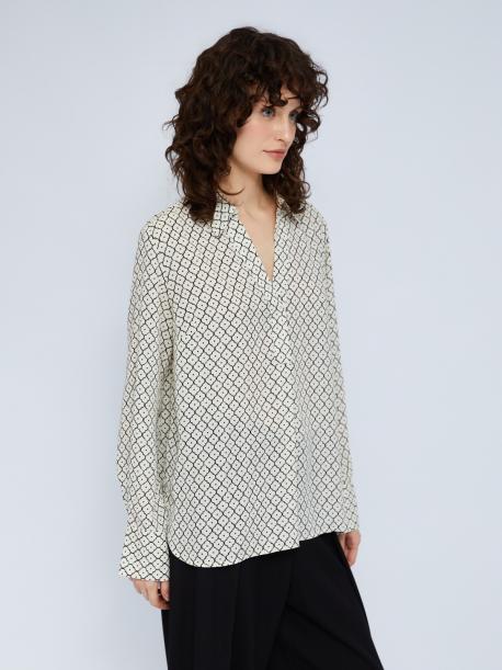 Принтованная блузка с длинным рукавом и вырезом на груди ZOLLA