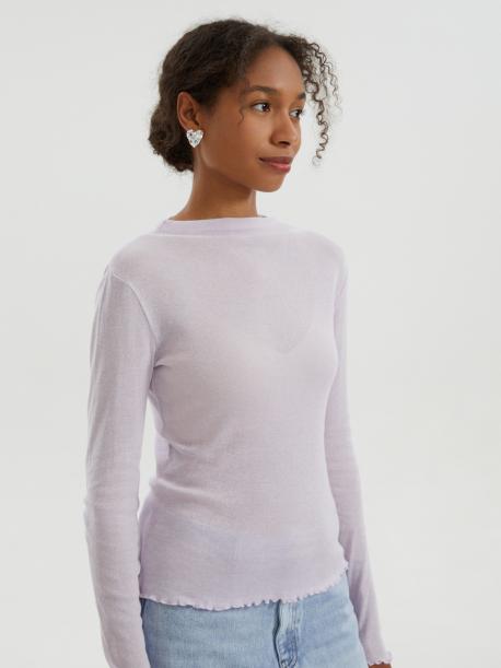 Трикотажный лонгслив из хлопка с воланами ZOLLA