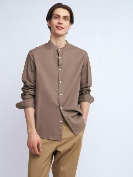 Льняная рубашка с воротником-стойкой ZOLLA