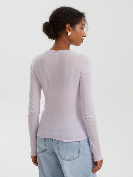 Трикотажный лонгслив из хлопка с воланами ZOLLA