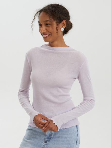 Трикотажный лонгслив из хлопка с воланами ZOLLA