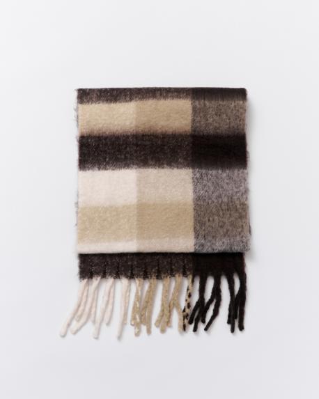 Тёплый шарф в клетку с длинной бахромой ZOLLA
