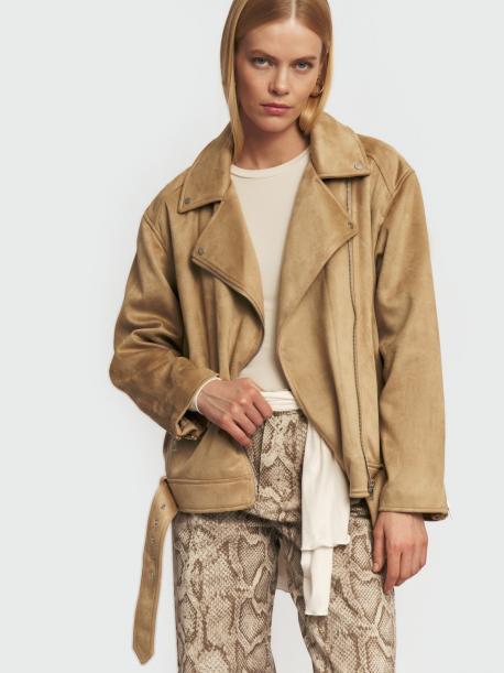 Кожаная куртка-косуха оверсайз из экозамши ZOLLA