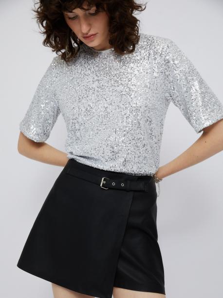 Юбка-шорты мини из экокожи с запахом ZOLLA