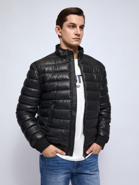 Тёплая куртка-бомбер из экокожи на молнии с воротником-стойкой ZOLLA