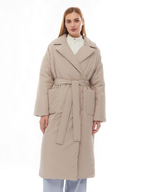 Утеплённое пальто с отложным воротником и поясом ZOLLA