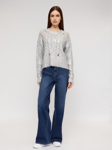 Вязаный рваный джемпер с блеском и узором косы ZOLLA