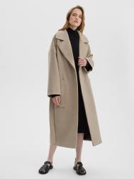 Пальто женское длинное с объемными карманами и поясом, цвет – молочный Aimclo