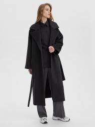 Пальто женское длинное с объемными карманами и поясом, цвет – антрацит Aimclo