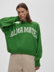 Джемпер женский с жаккардом Alma Mater из шерсти, цвет – зелено-белый Aimclo