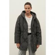 куртка   зимняя, средней длины, силуэт прямой, капюшон, размер XL, серый Finn Flare