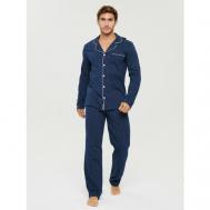 Комплект , рубашка, брюки, трикотажная, карманы, пояс на резинке, размер 48, синий Ihomelux