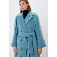 Пальто-халат   демисезонное, демисезон/зима, шерсть, силуэт прямой, удлиненное, размер 52/54, голубой AZELLRICCA