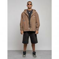 Джинсовая куртка  демисезонная, силуэт свободный, несъемный капюшон, капюшон, карманы, манжеты, размер 54, коричневый MTFORCE
