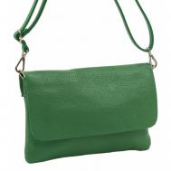 Сумка  клатч  классическая, натуральная кожа, внутренний карман, регулируемый ремень, зеленый Sefaro