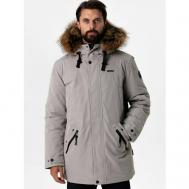 аляска  зимняя, силуэт прямой, отделка мехом, карманы, ветрозащитная, капюшон, внутренний карман, размер 52, бежевый NortFolk