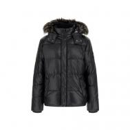 куртка , демисезон/зима, силуэт прямой, капюшон, отделка мехом, размер 48/M, черный Guess