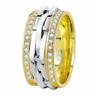 Кольцо обручальное , желтое, комбинированное, белое золото, 585 проба, родирование, бриллиант, размер 17.5, белый, желтый Azade