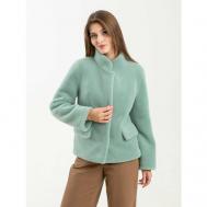 Куртка , овчина, укороченная, силуэт прямой, размер 46, зеленый RIA