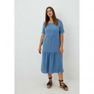 Платье , муслин, хлопок, в стиле бохо, свободный силуэт, макси, размер 54, синий CLEO