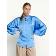 Блуза  , классический стиль, прилегающий силуэт, длинный рукав, однотонная, размер M/L, голубой Vittoria Vicci