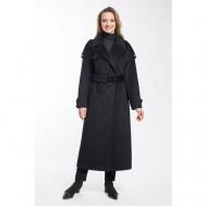 Пальто  демисезонное, шерсть, силуэт прямой, удлиненное, размер 44, черный Modetta_style