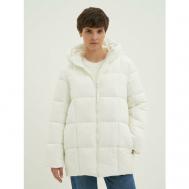 куртка   зимняя, средней длины, силуэт свободный, несъемный капюшон, подкладка, размер M(170-92-98), белый Finn Flare