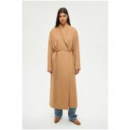 Пальто-халат   демисезонное, шерсть, силуэт свободный, удлиненное, размер 46, бежевый Shi-shi
