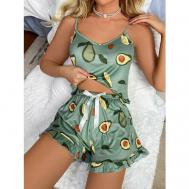 Пижама , шорты, майка, без рукава, размер 52, зеленый VitoRicci