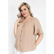 Блуза , нарядный стиль, короткий рукав, размер 54, коричневый, бежевый GalaGrosso