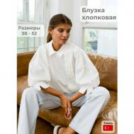 Блуза  , классический стиль, свободный силуэт, укороченный рукав, разрез, однотонная, размер 52, белый Cosagach