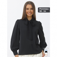 Блуза  , нарядный стиль, полуприлегающий силуэт, длинный рукав, однотонная, размер 44, черный Cosagach