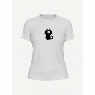 Футболка  Футболка женская  Котик, приталенная, белая, хлопок, размер L (50), белый PRINTHAN