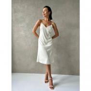 Платье-комбинация , вечерний, бельевой стиль, миди, открытая спина, размер 42-44 (S), белый, бежевый Bright Fame